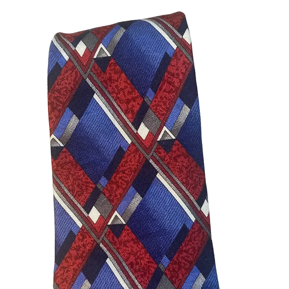 Carlos Piati Paris Blue Red Abstract 100% Silk Multi-Color Formal Tie Men 65 L